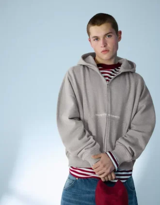 Boxy Fit -mallinen lyhyt vetoketjullinen huppari, jossa painatus – Collegepaidat ja hupparit