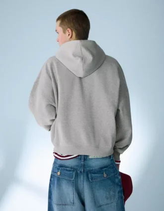 Boxy Fit -mallinen lyhyt vetoketjullinen huppari, jossa painatus – Collegepaidat ja hupparit