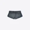 Denim-minishortsit, taitettu vyötärö