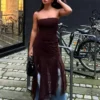 Epäsymmetrinen pitsi-tylli-bandeau-midimekko