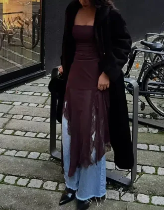 Epäsymmetrinen pitsi-tylli-bandeau-midimekko