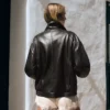 Naisten Leather Funnel Neck Takki