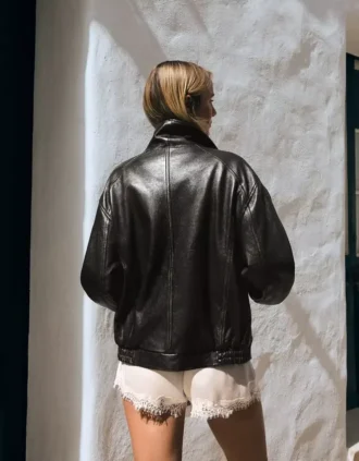 Naisten Leather Funnel Neck Takki