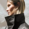 Naisten Leather Funnel Neck Takki