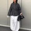 Oversize teksturoitu Denim-takki