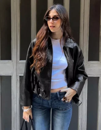 Vyötäröinen Faux Leather bomber-takki – Takit ja trenssit – Naiset