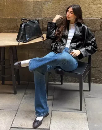 Vyötäröinen Faux Leather bomber-takki – Takit ja trenssit – Naiset
